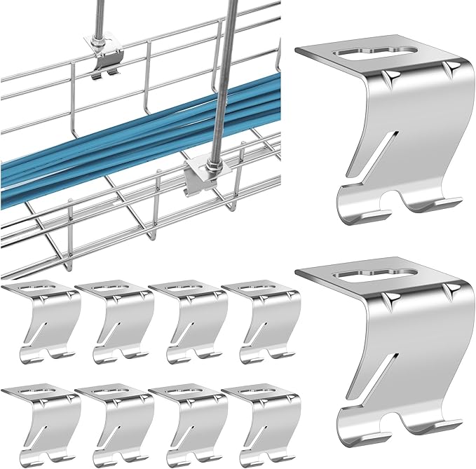 Shimeyao 10 Pcs Wire Mesh Cable Tray Ceiling Hanging Hook, Basket Tray Ceiling Support Hang Bracket, Galvanized Steel Hanging Hook for Network, Fiber Optic, Cabling Accessory