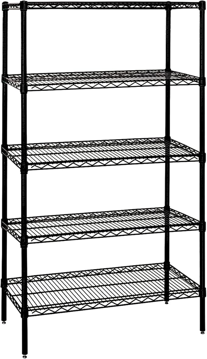 Quantum Storage Systems WR63-1242BK-5 Wire Shelving Starter Kit, 42" W x 12" D x 63" H, 600 lbs Capacity, Carbon Steel, Epoxy Coated, Black, NSF