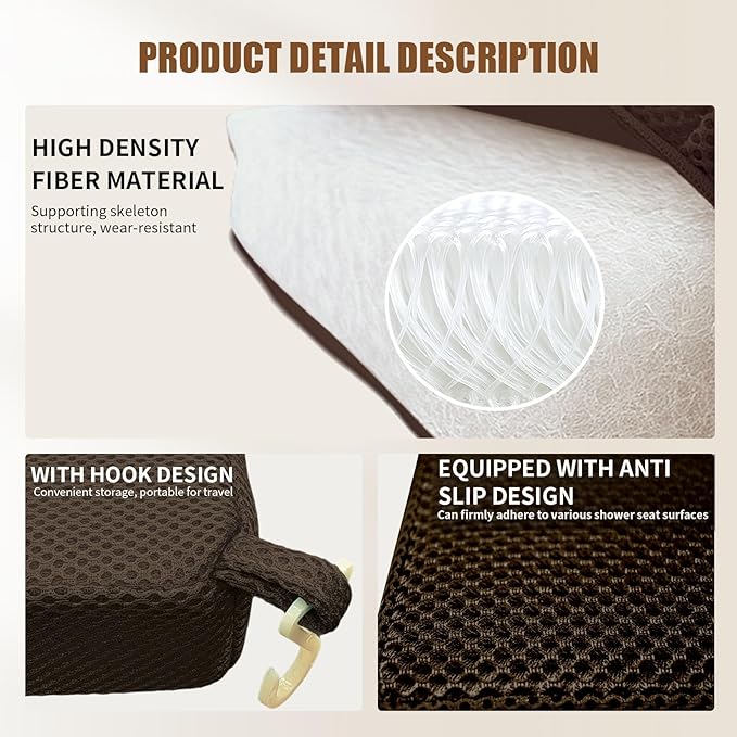 Shower Bench Cushion, Soft Chair Pad for Elderly Bathing, Easy to Clean & Quick Dry，Using 4D air Fiber Material, Suitable for Shower Cushion, Bathtub Baths, Poolside Rest，Brown