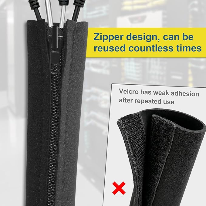 4 Pack Cable Sleeves, 20 inch Neoprene Cable Management Sleeves with Recessed Zipper, tv Cord Sleeve and Cable Sleeves Cord Management for TV Computer Office Home to Hide and Cover Wire