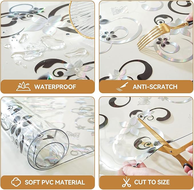 LovePads Floral Clear Table Cover Protector - 36 x 60 Inch Thick Plastic Table Cloth, Waterproof PVC Desk Mat for Dining Room Table, Wood Furniture Topper, Anti-Scratch Desk Pad for Kids Writing,