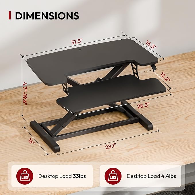 SANODESK 32" Height Adjustable Standing Desk Converter, Desk Riser Sit Stand Workstation for Home Office Laptop & Dual Monitor Setup, Ergonomic Lift Platform, Black