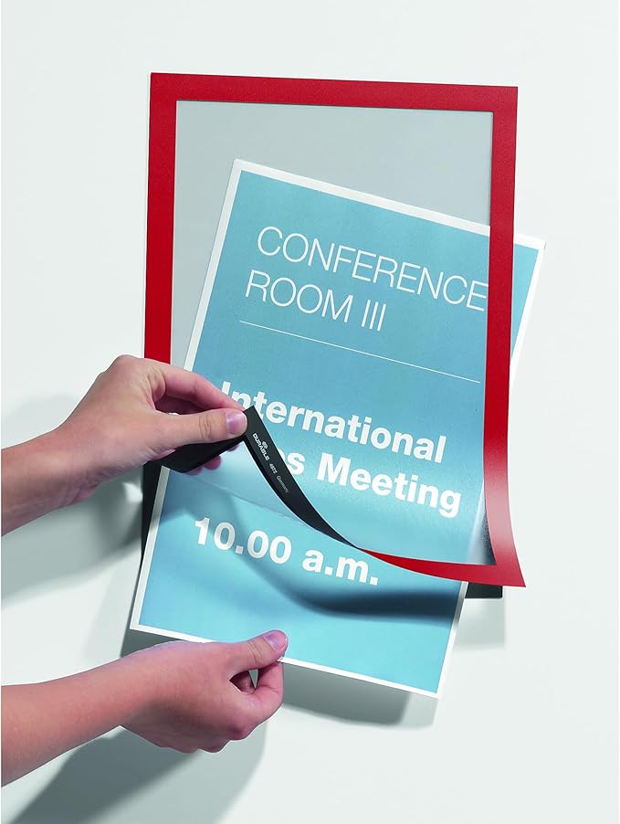 Durable Duraframe Self-Adhesive Magnetic Document Sign Holder - Letter-Size 8.5" x 11" Inches - Red - Pack of 2