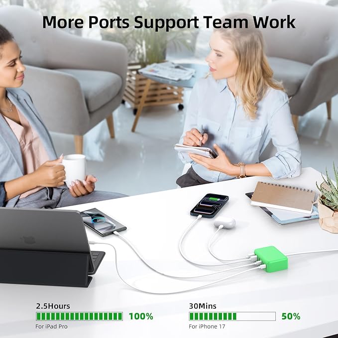 6 in 1 USB Charger, Charging Station for Multiple Devices, 100W Fast Charging Blocks with Type C Ports, USB Charging Hub Organizer Multiport Power Strip for iPhone, Ipad, Kindle, Travel Accessories