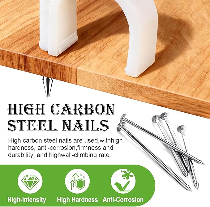 mxuteuk 100PCS Cable Clips with Steel Nails,10mm Round White Cable Wire Clips,Wall Clips for Cords,Cable Cord Clips for RG6 RG59 CAT6 RJ45