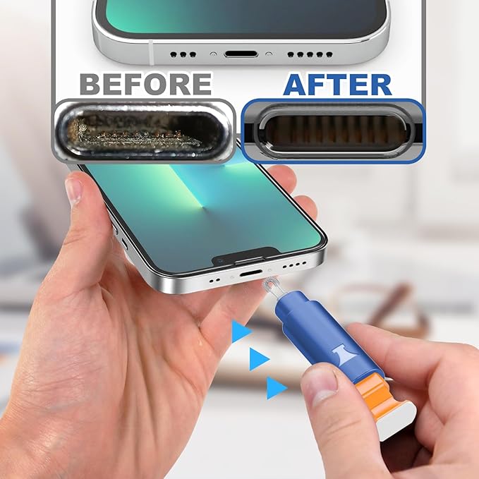 iPhone Cleaning Kit iPhone Cleaner, Phone Charging Port Cleaning, Cell Phone Repair Restore Tool for AirPod pro and iPad, Lightning Charger Cables Speaker Cleaner for Electronic Devices, Dark Blue