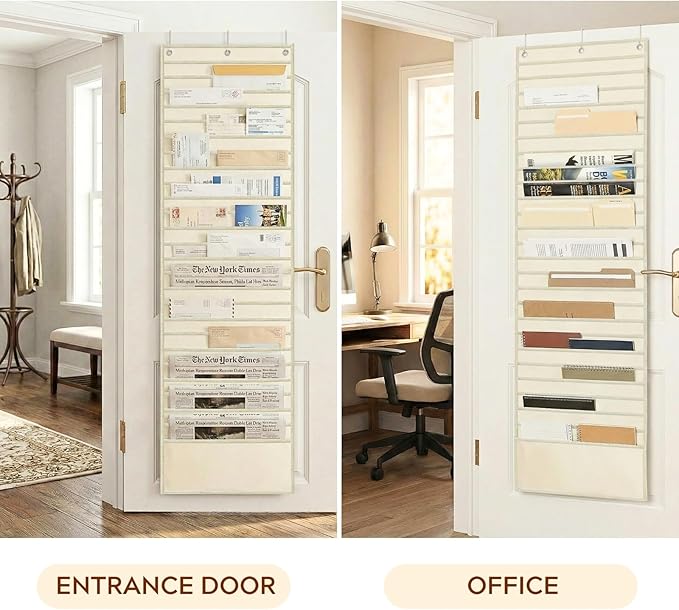 26-Pocket Over The Door File Organizer - Vertical Hanging Storage for Magazines, Documents & Paper, Heavy-Duty Door Organizer for Office, Classroom & Home