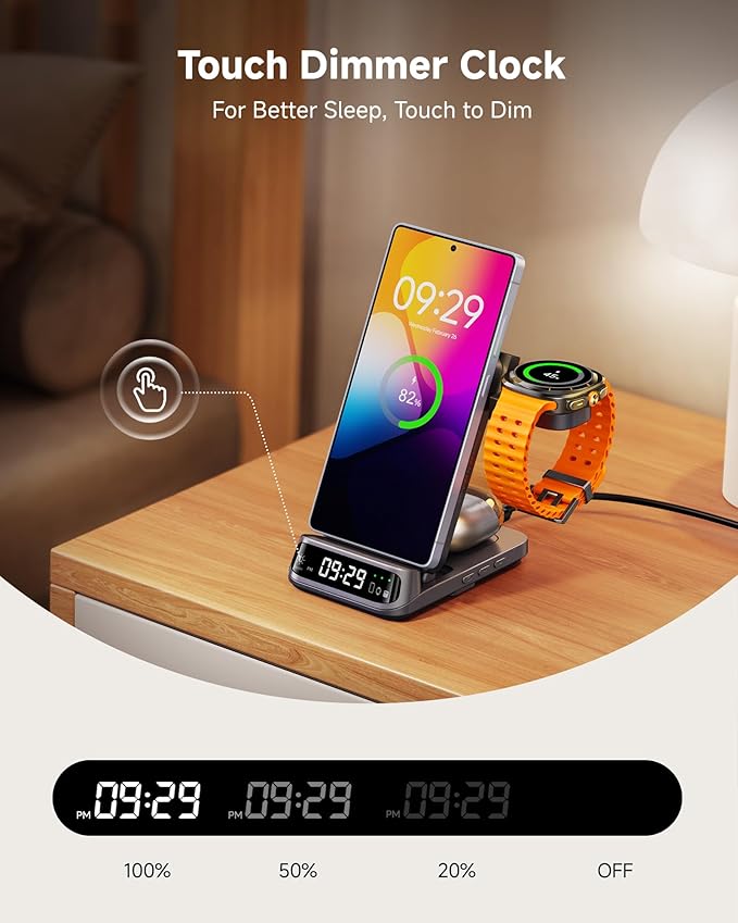 SwanScout 3-in-1 Wireless Charging Station for Samsung S25 Ultra/S25/S24/S23/S22/Z Flip7, Foldable Wireless Charger for Galaxy Watch 8 Classic/8/Ultra/7/FE/6/5, SwanScout 708S (No Adapter)