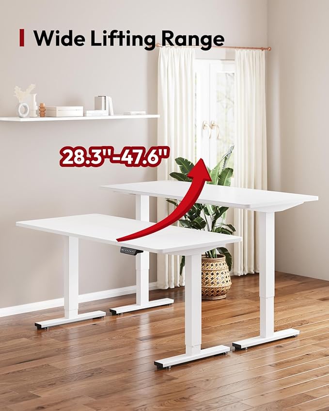 SANODESK Dual Motor Electric Standing Desk 71 x 32 Inches, Height Adjustable Sit Stand Desk with Large Splice Board for Home Office, Computer Workstation, Study & Gaming, White Frame/White Top