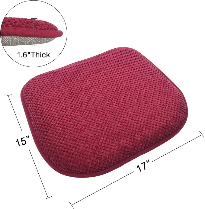 Wine Red Kitchen Chairs Cushions Set of 2 Non Slip Foam Patio Seat Cushions Washable Soft Thick Pads Large Wooden Metal Dining Chair Cushions,17" x 15"