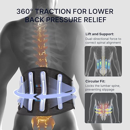 Fit Geno Back Brace for Lower Back Pain Men & Women: Adjustable Lumbar Support Brace for Pain Relief - Breathable Waist Belt for Comfort - M
