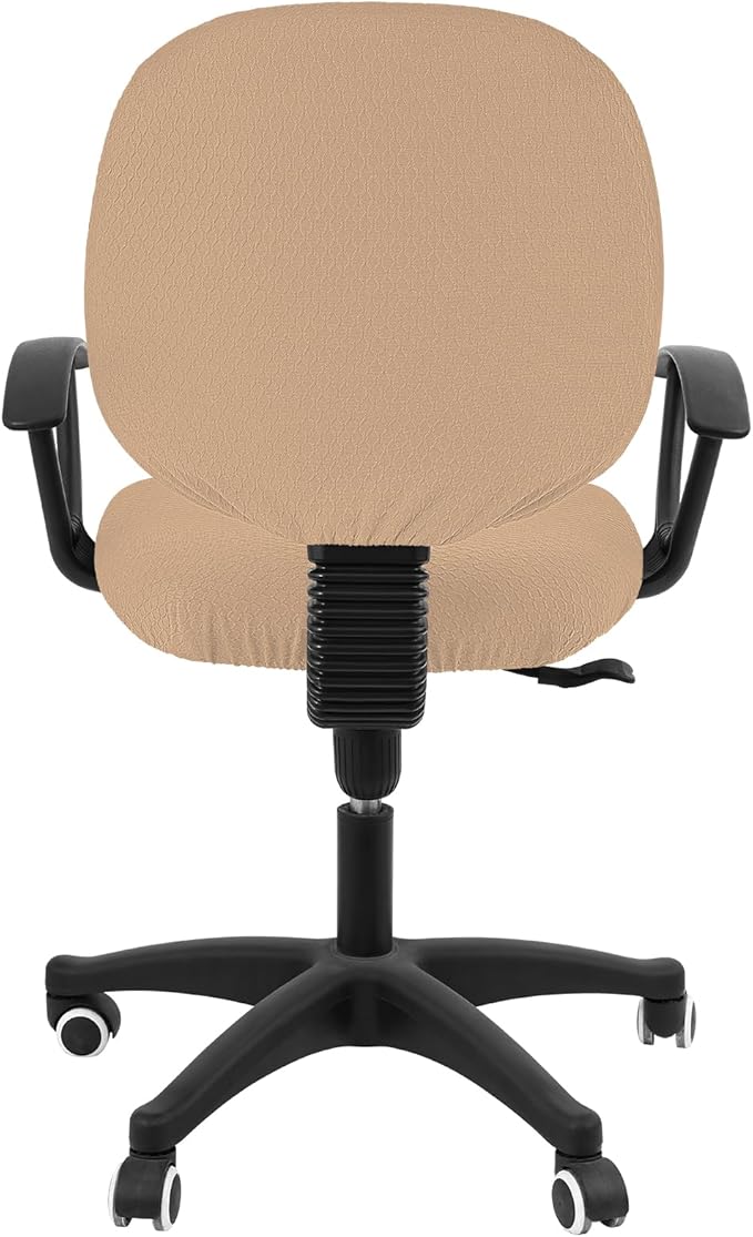 Smiry Stretch Jacquard Office Computer Chair Covers, Removable Washable Universal Desk Rotating Chair Slipcovers Protector, Seat + Backrest Cover, Camel