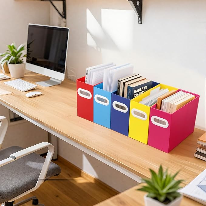 Colorful Cardboard File Organizer, Storage Box for Hanging File Folders Letter Size, Portable Document Organizer with Handle for Home, School, or Office