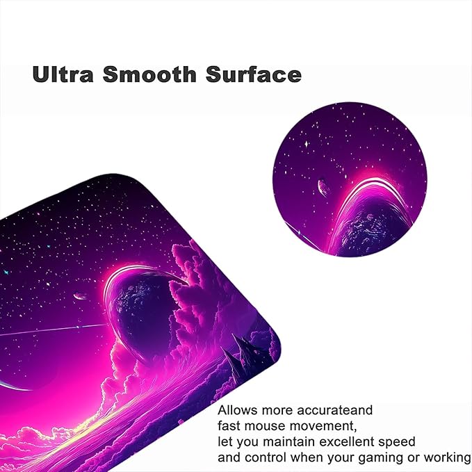 Purple Moon Gaming Mouse Pad Pink Sky Sea Clouds Fog Mountains Extended Gaming Mouse Pad Mat with Stitched Edge Non-Slip Base Big Mouse Pad 31.5"x11.8" Office Computer Keyboard Laptop Home
