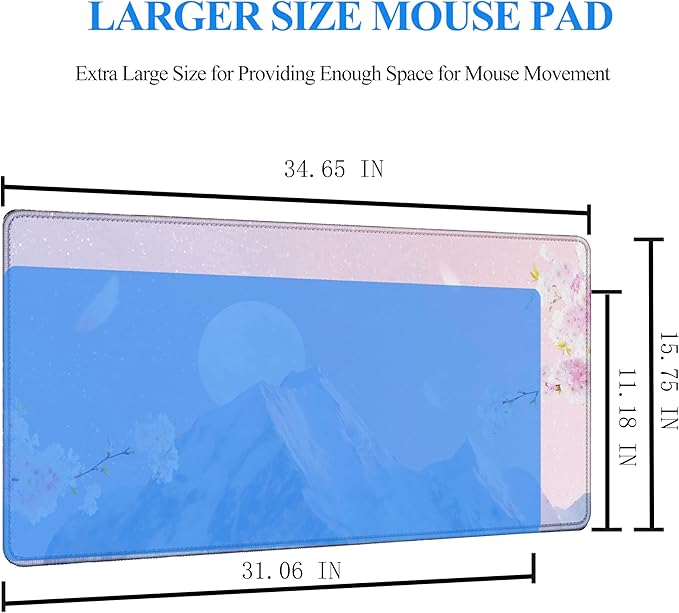 Pink Mouse Pad Large XXL Mousepad 34.65" x 15.75" Extended Gaming Desk Pad Laptop Computer Mousepad with Non-Slip Rubber Stitched Edges for Office, Work, Game
