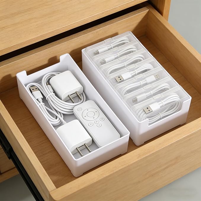 6 Set Cable Organizer Box with 42 Clear Switch Case Power Cord Organizer Desktop Cable Management Box Desktop Charger Cord Storage Organizer Box for Office Home Desk Accessories Stationery Supplies