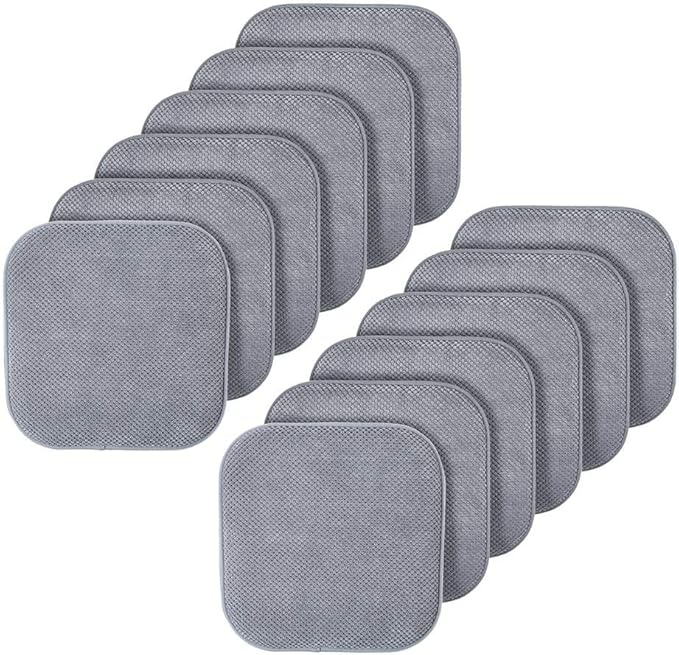 GoodGram 12 Pack Non Slip Ultra Soft Chenille Honeycomb Premium Comfort Memory Foam Chair Pads/Cushions - Assorted Colors (Silver/Light Gray, 12 Pack)