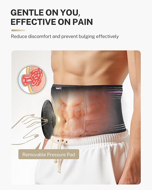 Umbilical hernia belt with pressurized strap for Men & Women, 3D Dome-Shaped Hernia Support Pad, Adjustable with Removable Pads & Extra Straps for Abdominal Pressure, Lumbar Support, Skin-Friendly& Discreet