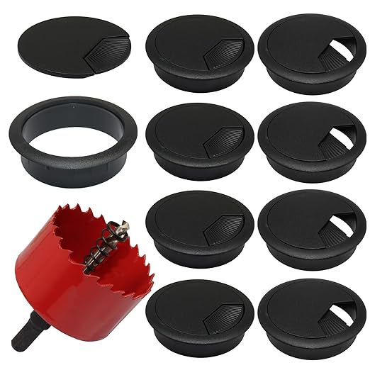 12PCS Desk Grommet,2-3/8Inch(60mm) Cable Grommet Hole Cover with Hole Saw,Ideal Solution for Office Home Table Cable Management Workers
