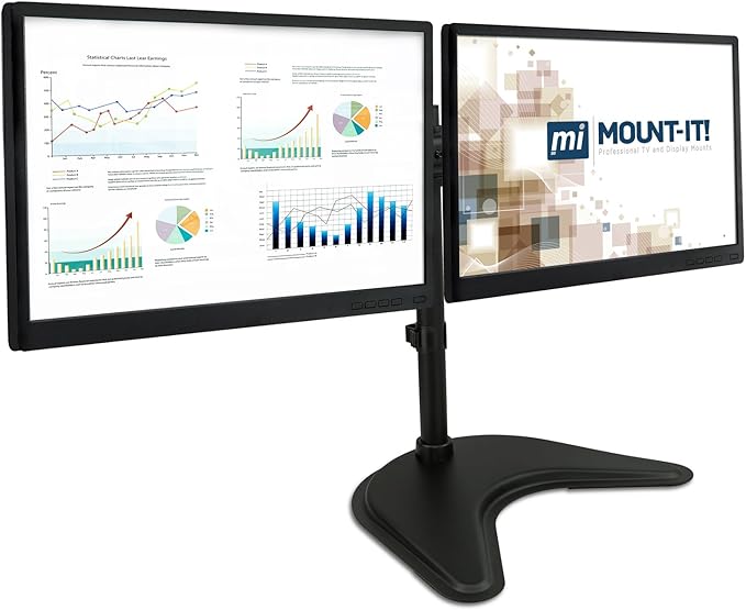 Mount-It! Free Standing Dual Monitor Stand | Double Monitor Desk Mount | Fits Two x 19 20 21 22 23 24 27 Inch Computer Screens | 2 Heavy Duty Height Adjustable Arms | VESA Compatible 75 100