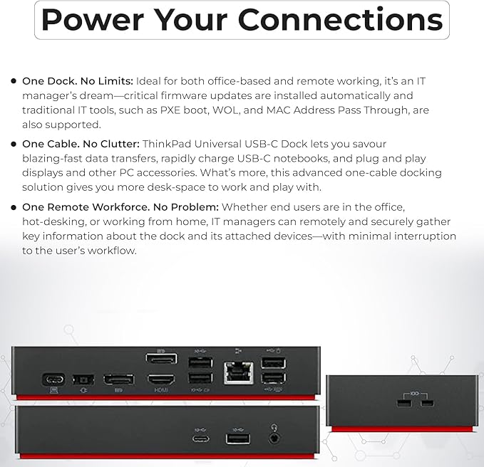 40AY0090US Lenovo Thinkpad Docking Station Dual Monitor - Supports 4K Display, Universal Lenovo Gen 2 Dock with 90W Adapter, HDMI, DisplayPort, USB-C Cables & Cloth (Renewed)