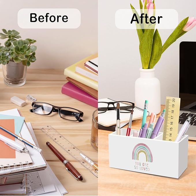 Kids Rainbow Pen Pencil Holder for Desk, Inspirational You Are Loved Office Desk Accessories, Boho Rainbow Pen Holders Organizer for School Kids Girls Room Bedroom Classroom Nursery Decor
