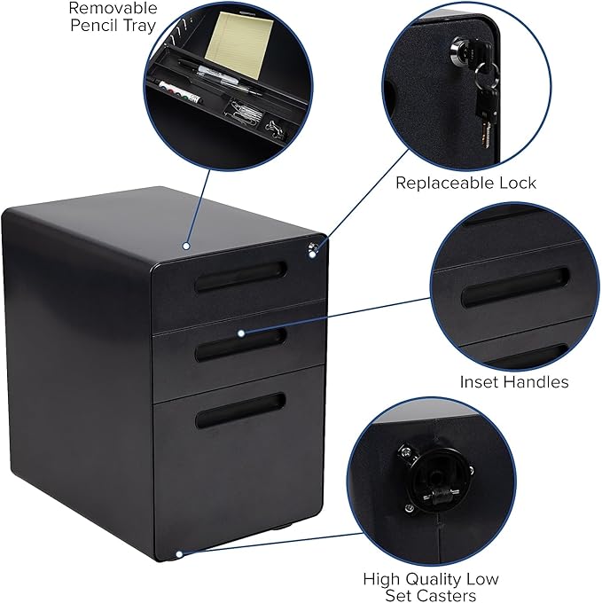 Flash Furniture Work From Home Kit - Glass Desk with Keyboard Tray, Ergonomic Mesh Office Chair and Filing Cabinet with Lock & Inset Handles