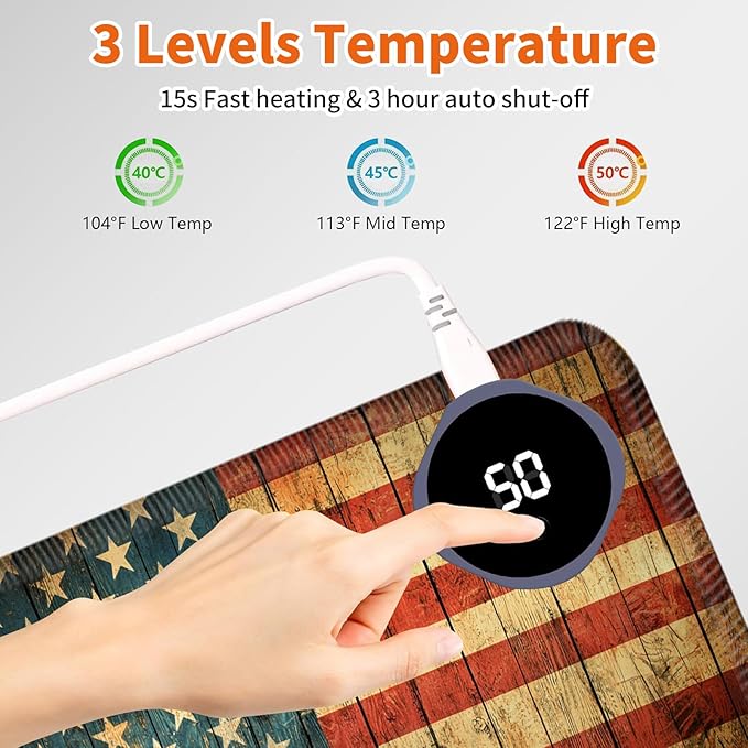 Heated Mouse Pad,Warm Desk Pad with 3 Levels Heating & 3 Hours Auto Shut-Off, PU Leather Heated Desk Pad Warmer Pad for Home Office - 23.6 x 14.2 inch,Vintage American Flag