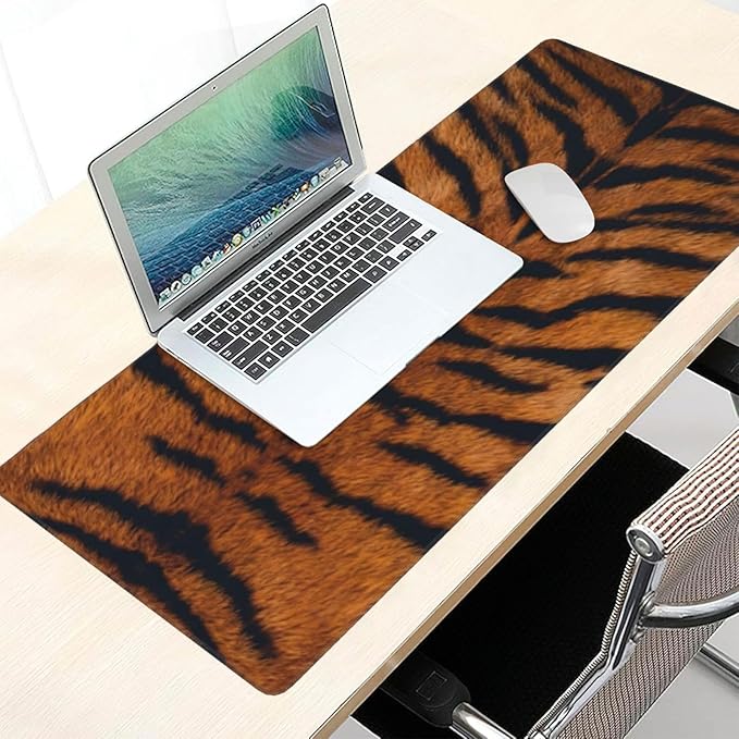 Tiger Stripes Print Large Mouse Pad & Desk Mat Animal Skin Texture Extended Mousepad Non-Slip Rubber Base Laptop Computer Keyboard Pad for Gaming, Office & Home Decor, XXXL - 35.4" X 15.7"