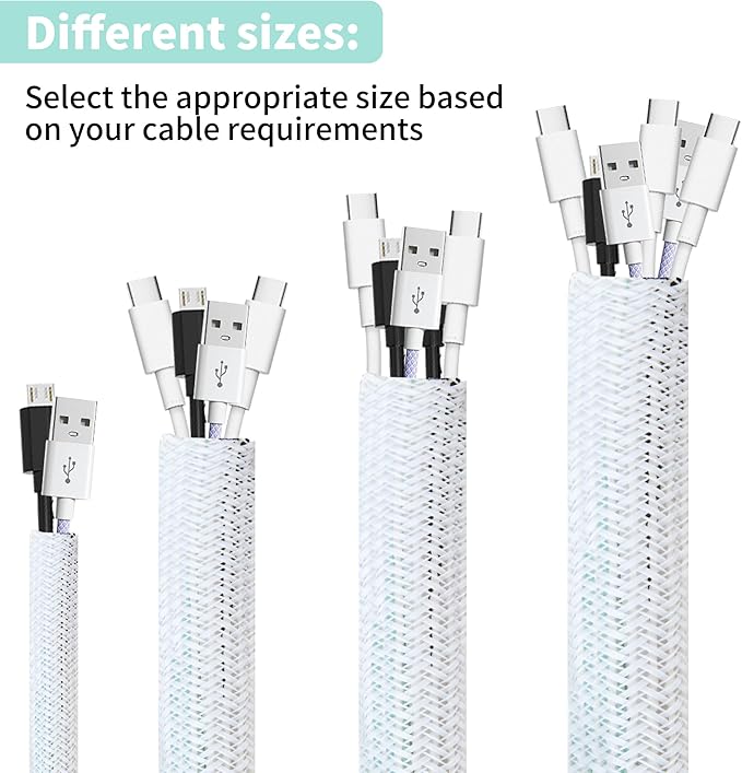 Split Wire Loom 1/2 Inch 25ft, Braided Cable Sleeve for Cable Management, Cord Protector for Pets, TV, Desk & Automotive, White