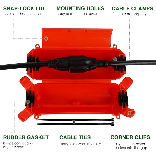 Flemoon [3 Pack] Outdoor Extension Cord Safety Cover with Waterproof Seal, Weatherproof Electrical Connection Box to Protect Outdoor Outlet, Plug, Socket, Christmas Holiday Decoration Light, Red