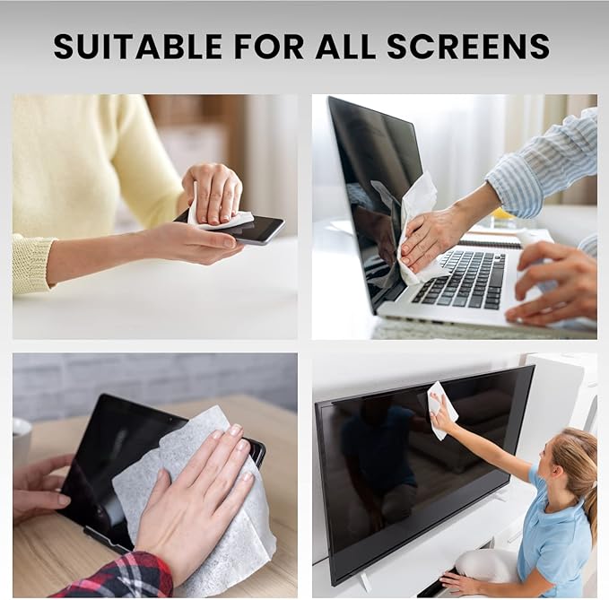Electronic Wipes Screen Cleaner Streak-Free [2 Pack x40] Computer Screen Wipes, TV Screen Cleaner Wipes, Monitor Wipes for Smart TV, Laptop, iPhone, ipad and more - [Microfiber Cloth + 80 Wipes]
