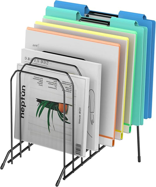 Incline Sorter Desk File Organizer, Metal Desk Magazine Folder Holder with 8-Section Vertical Compartments Rack File Organizer for Office, Home, School