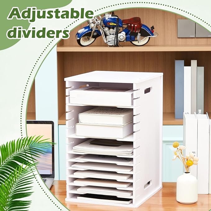 Juexica 15 Tier 8.5" x 11" Scrapbook Paper Organizer, White Cardstock File Organizer with Adjustable Shelves, Stackable Paper Trays, Desktop Storage Rack Document Holder for Desk Home Office