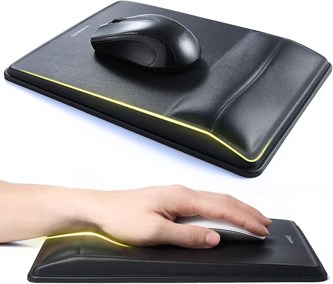 univo colors Pain Relief & Wrist Support Mouse Pad,Ergonomic Design with Contouring Memory Foam,High-Precision PU Surface,Non-Slip Base for Office/Gaming(Black)