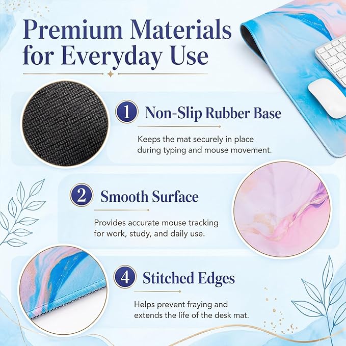 Relaxweex L Shaped Desk Mat for 90° Corner Desks, 26" x 26" Blue&Pink Waterproof Mouse Pad with 18" Inner Corner, Non-Slip Rubber Desk Protector for Office & Gaming