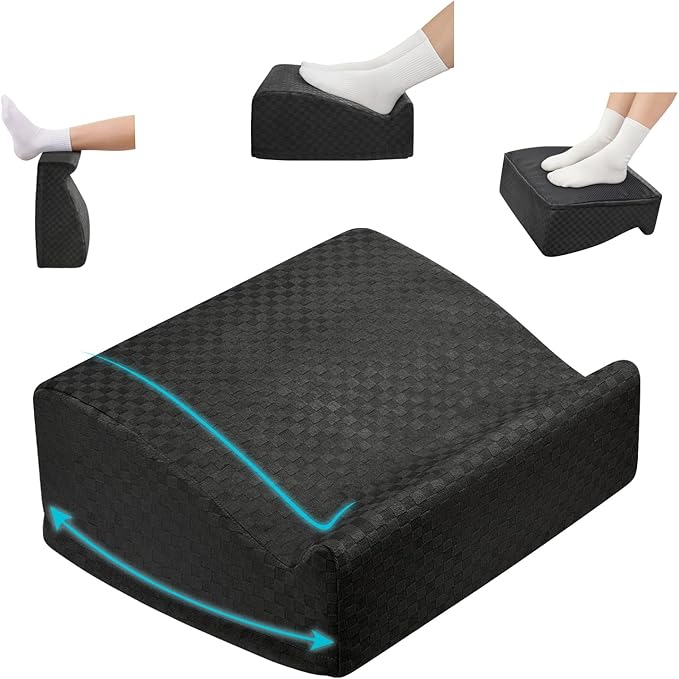 Ergonomic Foot Rest for Under Desk at Work – 15° Tilt Angle Under Desk Footrest with High-Resilience Foam, Velvet Top & Non-Slip Base, Comfortable Foot Stool for Office Chair and Home, Black