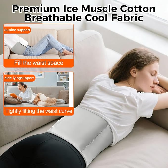 Lumbar Support - Ergonomic Waist Pillow for Back Pain Relief & Spinal Alignment, Adjustable Strap, Breathable Memory Foam for Office & Sleep.