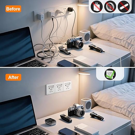 35W GaN Multi Plug Wall Outlet with Retractable Phone Charger for Bedside/Sofa, 4-in-1 Tamper-Resistant in-Wall Socket with Universal AC Port for New Renovations, UL Listed (Include 86-Type Box)