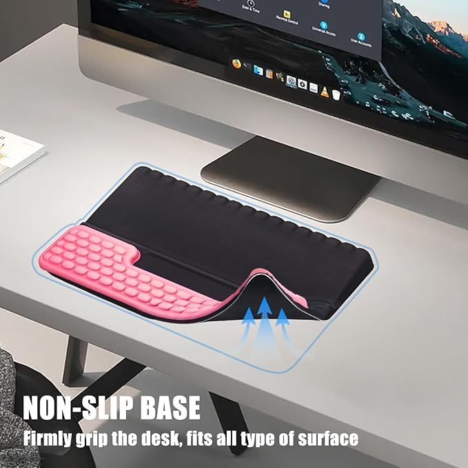 Keyboard Stand with Wrist Rest，Ergonomic Wrist Pad Memory Foam Keyboard Riser Holder Tray with Non-Slip Base, Pain Relief for Work Study Game (Black and Pink)