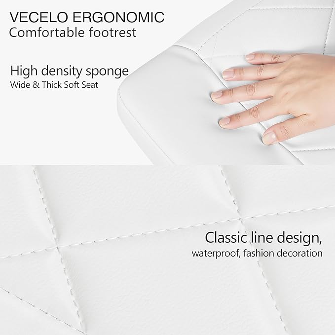 VECELO Under Desk Footrest, PU Ergonomic Foot Rest with Wheels, Comfort Padding, Height Adjustable for Relieving Leg Pain, Stiffness, and etc, White