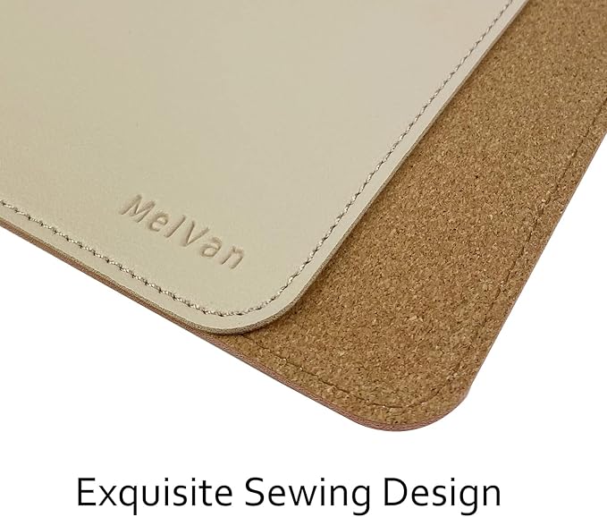 MelVan PU Leather Mouse Pad with Stitched Edge, Wood Mousepad, Waterproof Gaming Mouse Pad Mat for Computers, Laptop, Office & Home, 10.2" x 8.3", 1 Pack (Beige)