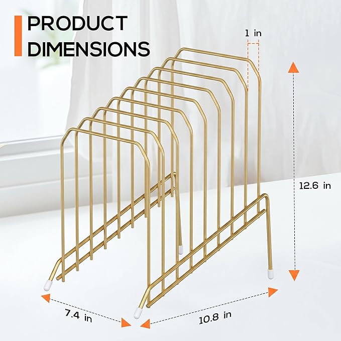 Incline Sorter Desk File Organizer, Metal Desk Magazine Folder Holder with 8-Section Vertical Compartments Rack File Organizer for Office, Home, School (2, Gold)