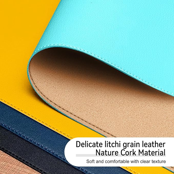 Leather Mouse Pad with Stitched Edge, Waterproof Gaming Mouse Mat for Computers, Laptop, Office & Home (Light Blue, 33"*13")