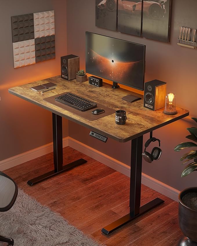 FEZIBO One-Piece Standing Desk, 32"x20" Seamless Tabletop Electric Height Adjustable for Home Office, Study Rooms & Multi-Device Workstations, Rustic Brown