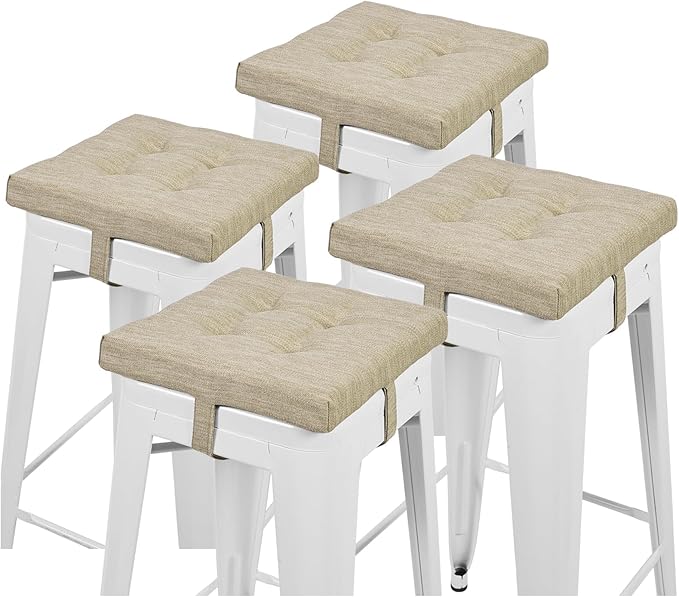 baibu 12 Inches Memory Foam Square Seat Cushion Set of 4, Dual-Layer Design Bar Stool Square Seat Cushion with Ties - 4 Pads Only, Beige (12'' (30CM))