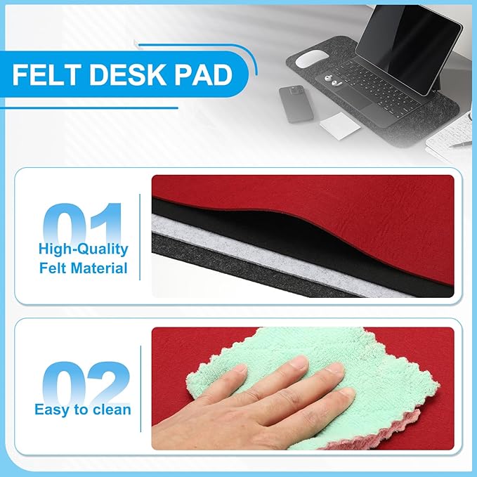 PATIKIL 47.2" x 23.6" Large Felt Desk Pad Protector, Non-Slip Desk Mat Full Table Mouse Pad Keyboard Mats for Laptop Computer Writing Desk Table Gaming Home, Wine Red