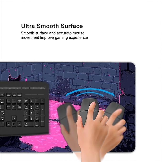 Black Cat Gaming Mouse Pad Purple Magic Castle Dungeon Fishbone Mousepad XL Large Gaming Mouse Pad Laptop Keyboard Mat Desk Pad 31.5"x11.8" Office Home Decor for Women Girl