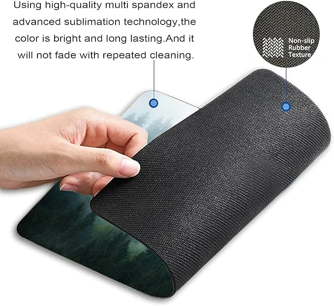 Misty Forest Mouse Pad,Nature Pine Trees Scenic Foggy Mountain Cool Woodsy Landscape Woodland Customized Non-Slip Rubber Base Mousepads, Computer Mouse Pads for Wireless Mouse 9.5×7.9×0.12 inches