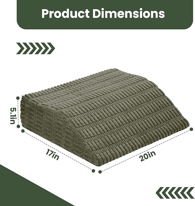 idee-home Recliner Leg Rest Cushion, Recliner Footrest Extender Pillow with Removable Corduroy Cover, Multi Purpose Ergonomic Foot Pillow Back & Lumbar Support Cushion for Bed Sofa Couch, Green